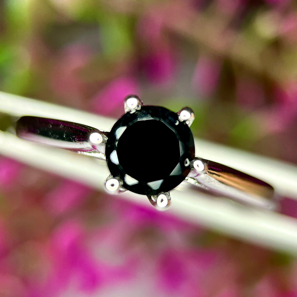 Bague ajustable en Spinelle Noir Naturel et Argent Rhodié