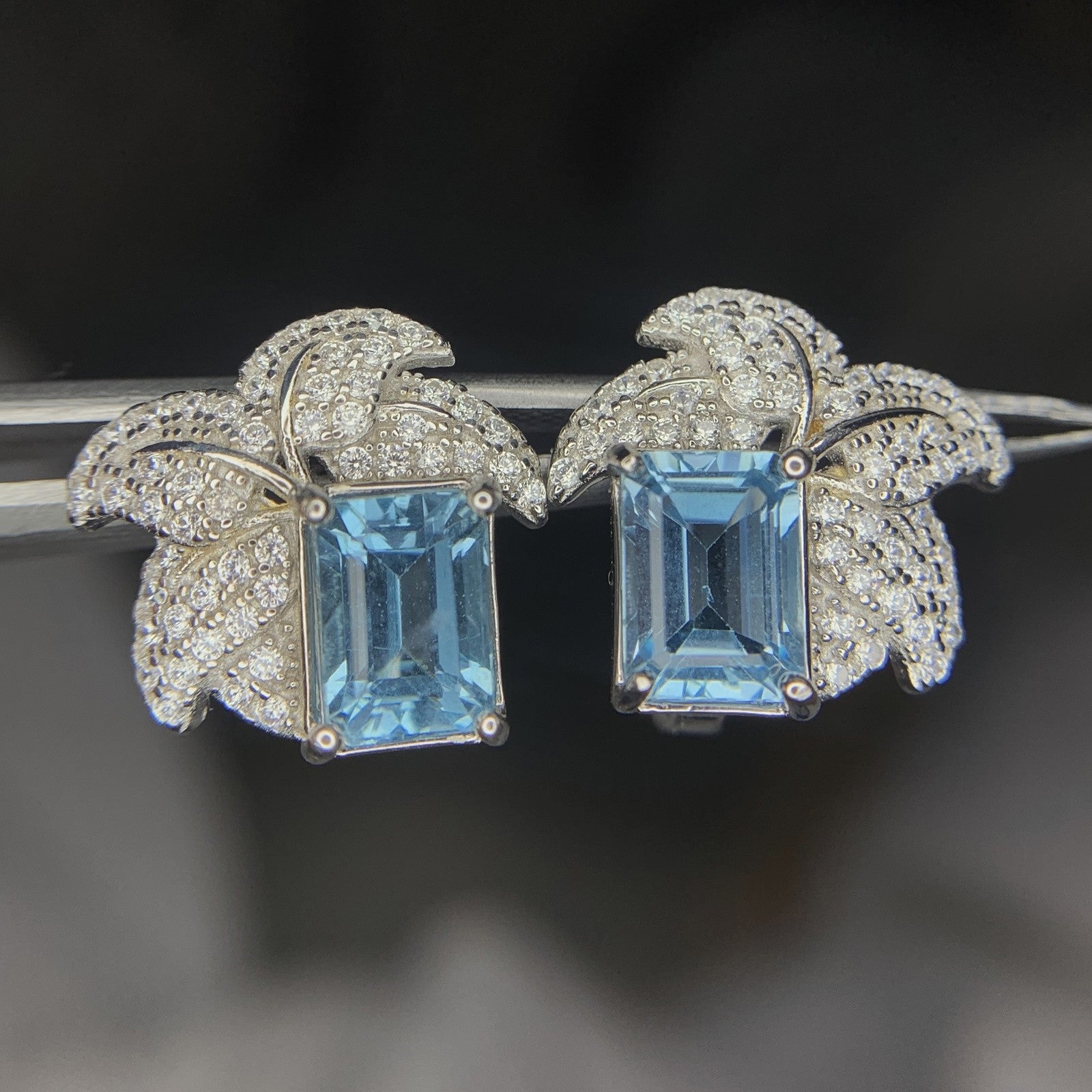 Boucles d'Oreilles - Topaze Naturel & Argent S925 Plaqué Rhodium
