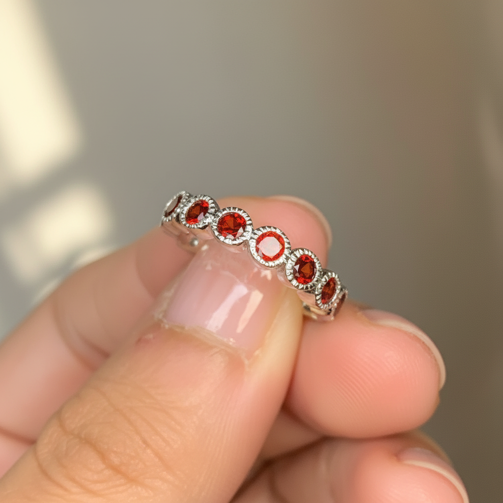 Parure Tennis - Grenat Rhodolite 41 Ct & Argent 925 Rhodié