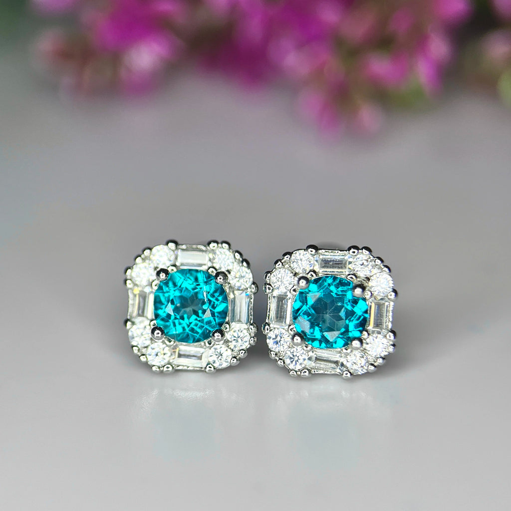Boucles d'Oreilles - Apatite Néon & Métal Rhodié