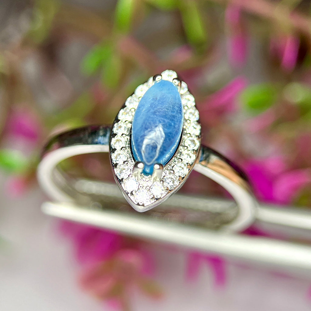 Bague ajustable en Aigue-marine Naturelle et Argent Rhodié