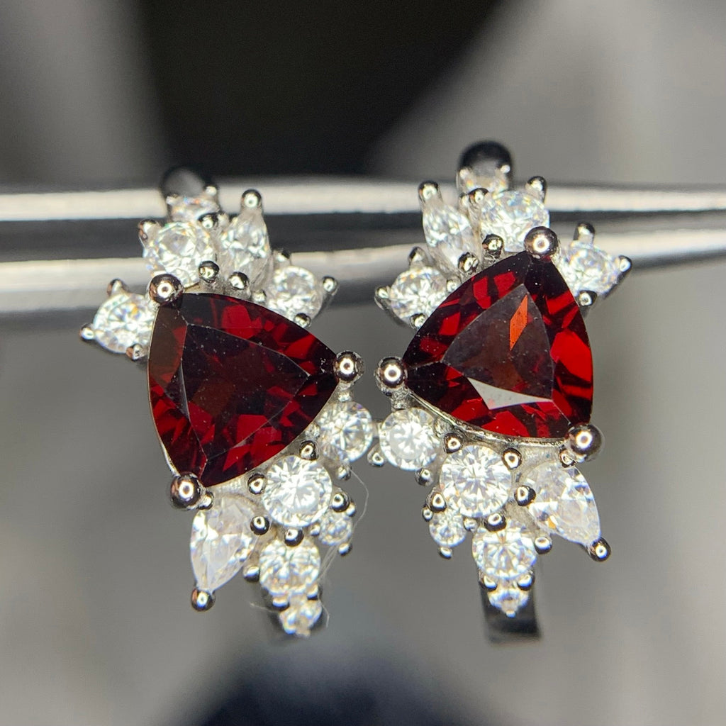 Boucles d'Oreilles - Grenat Naturel, Zirconium (CZ) & Argent Plaqué Rhodium