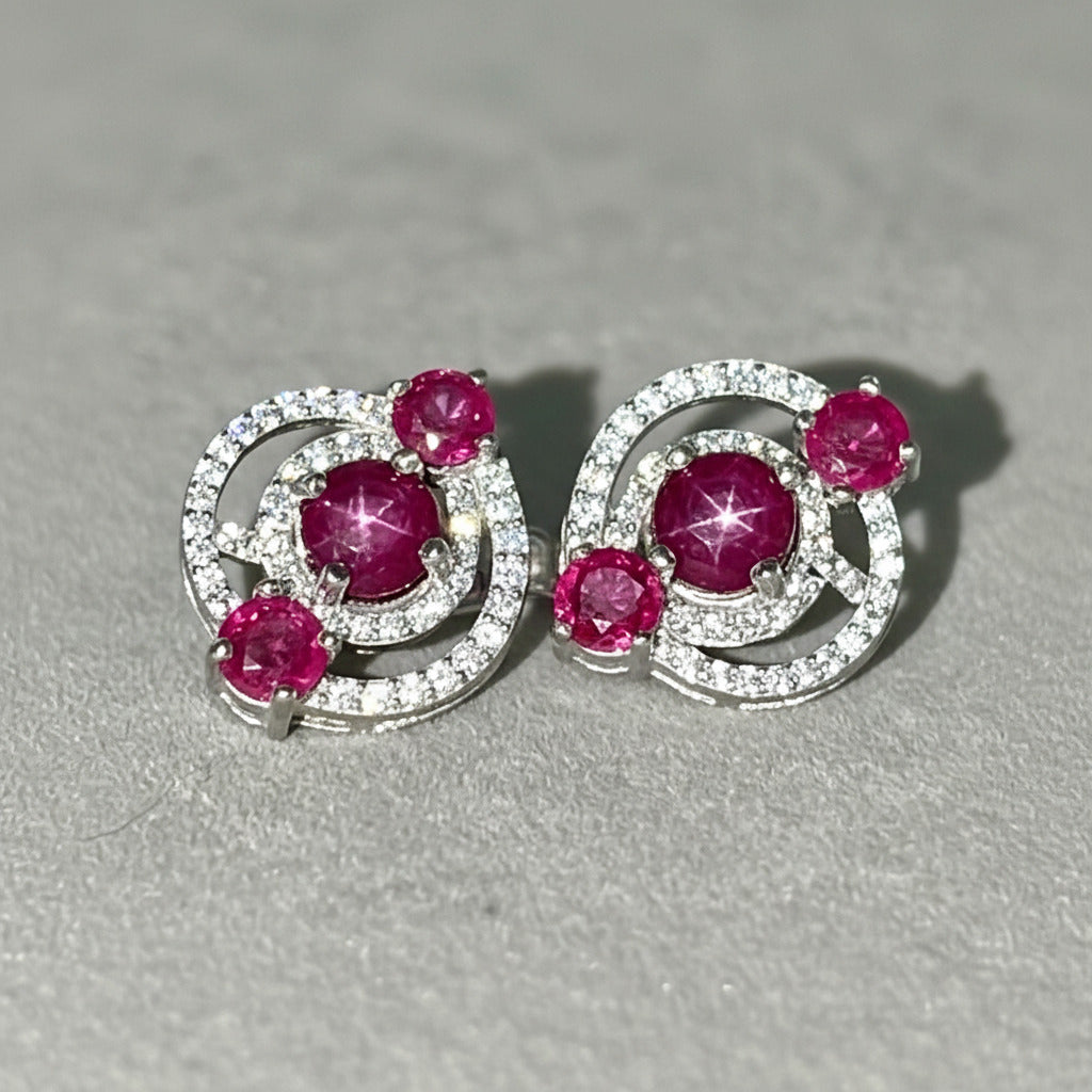 Boucles d'oreilles "Étoile Pourpre" - Rubis Étoilé & Argent S925
