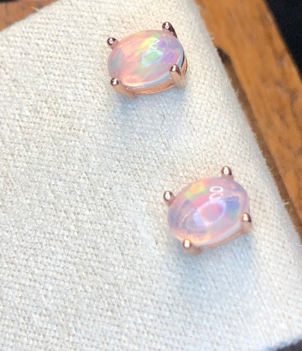 Boucles d'oreilles Puces - Opale d'Éthiopie 5.50 carats & Argent 925 Rose