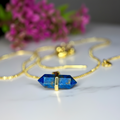 Collier Pendentif - Lapis-Lazuli Véritable &amp; Métal Rhodié