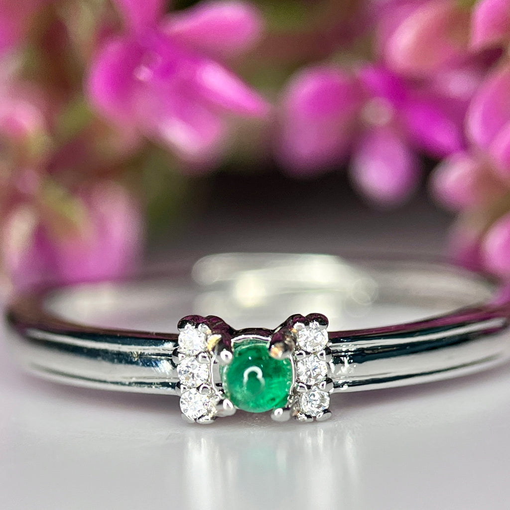 Bague ajustable en Émeraude Naturelle et Argent Rhodié