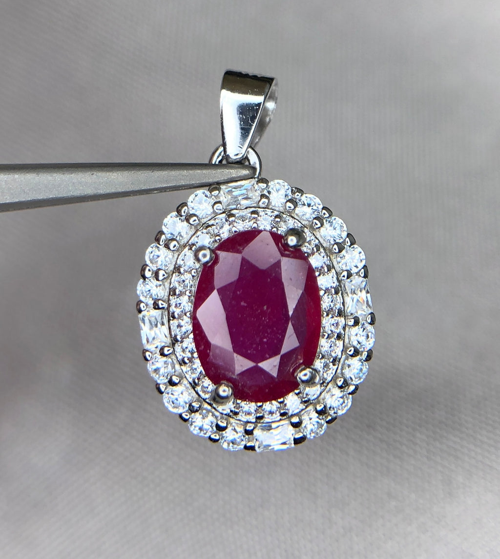 Splendide parure ornée de Rubis & Argent 925 Rhodié